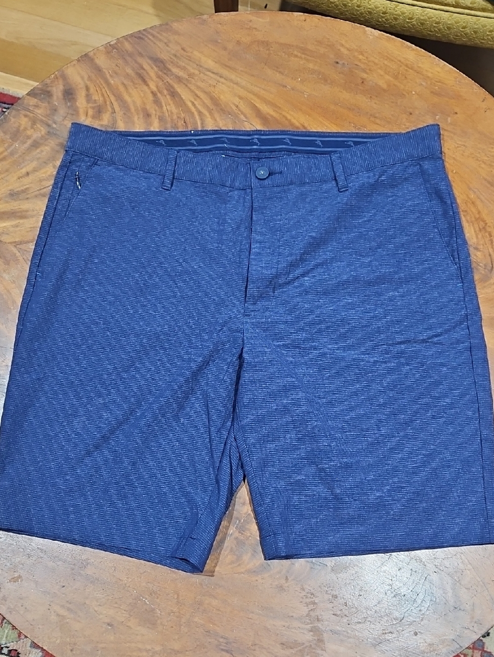 Tommy Bahama Navy Heather Stretch Flat-Front Shorts 10"